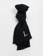 Asos Design Personalized Scarf With Initial L In Black