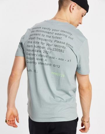 Only & Sons T-shirt With Barcode Back Print In Blue-grey