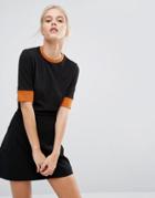 Monki Contrast Rib T-shirt - Black