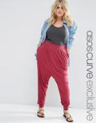 Asos Curve Harem Pants In Jersey - Berry