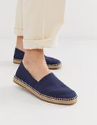Asos Design Square Toe Espadrilles In Navy Faux Suede - Navy