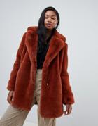 Bershka Faux Fur Coat - Red