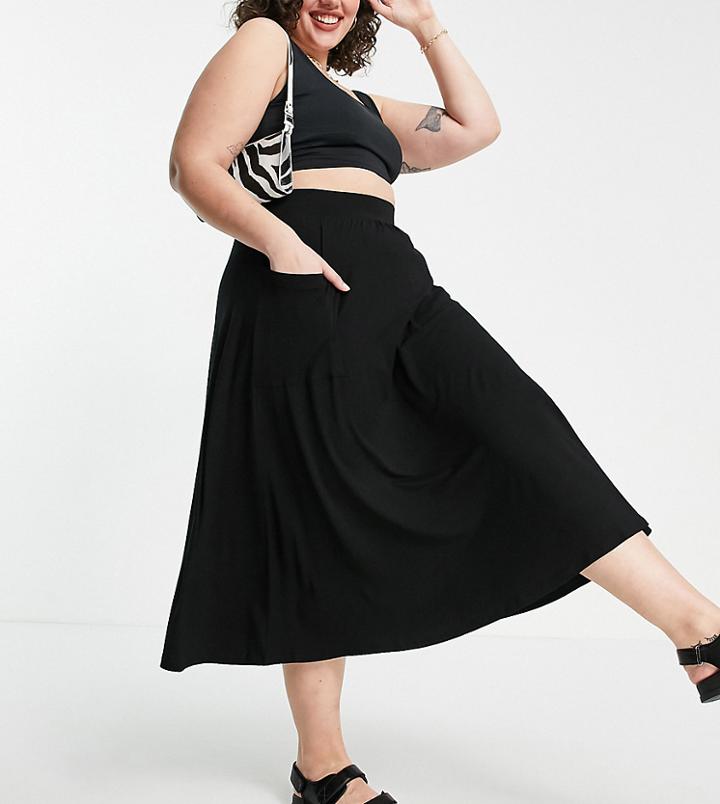 Asos Design Curve Midi Skirt With Pockets In Black