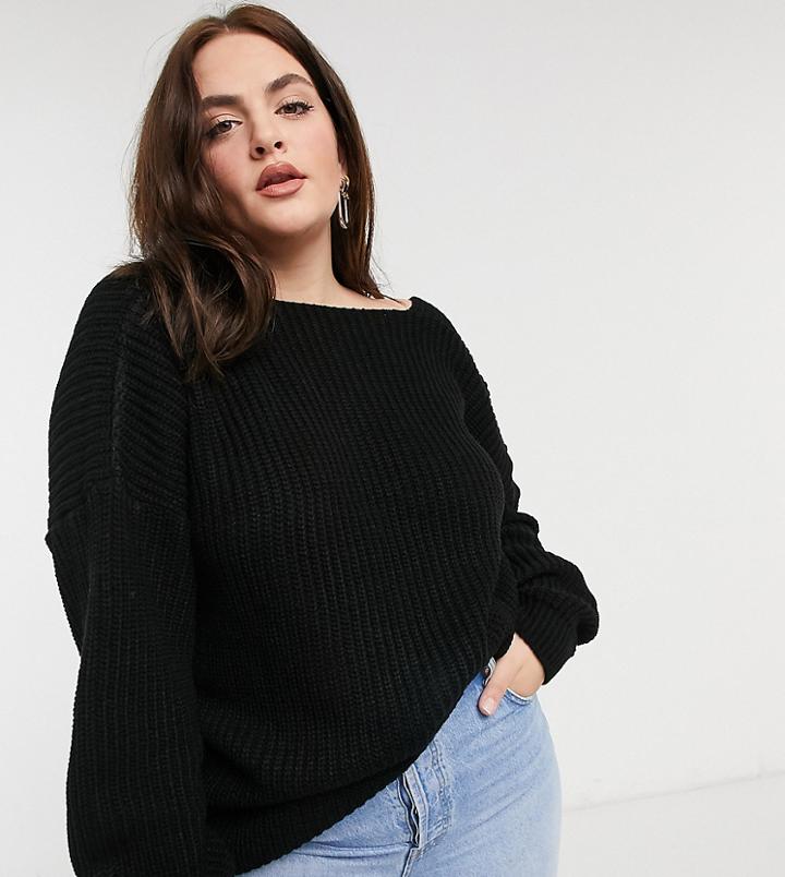Glamorous Curve Relaxed Sweater With Scoop Back-black