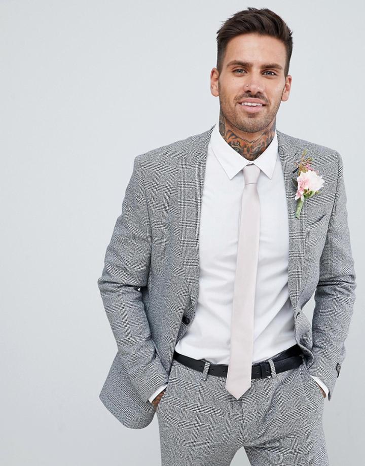 River Island Wedding Skinny Suit Jacket In Gray Micro Check - Black
