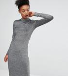 Y.a.s Tall Lisa Long Sleeve Bodycon Dress In All Over Metallic Fabric - Gray