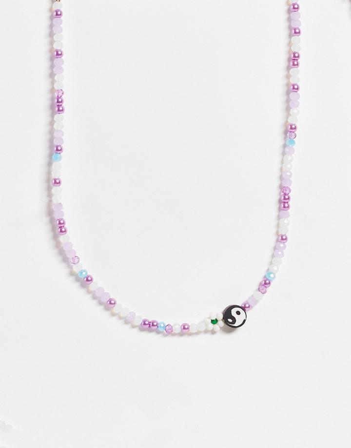 Vintage Supply Flower And Yin Yang Beaded Necklace-multi