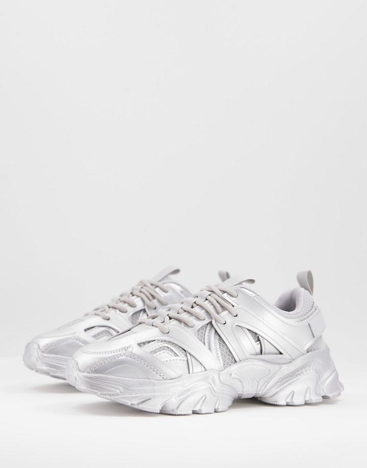 Asos Design Dazed Chunky Sneakers In Silver Metallic