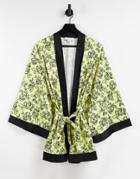 Lost Ink Stencil Flower Oversized Dressing Gown In Yellow