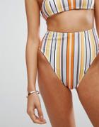 Asos Irregular Stripe Print High Leg High Waist Bikini Bottom - Multi