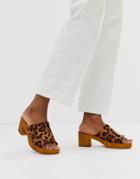 Asos Design Trick Heeled Mule Sandals In Leopard-multi