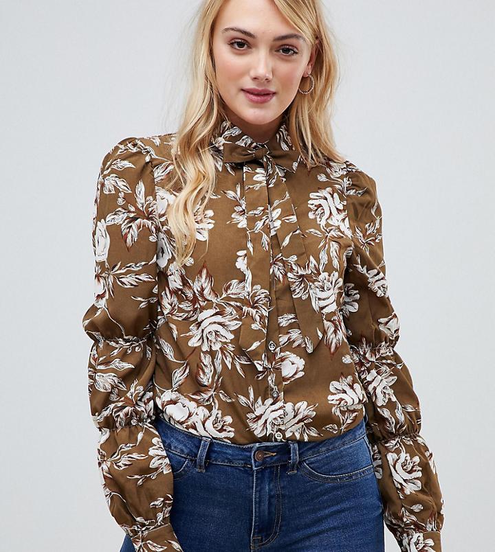Parisian Tall Floral Print Bussy Bow Blouse - Green