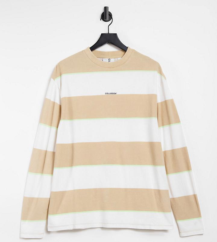 Collusion Unisex Oversized Long Sleeve T-shirt With Stripe In Pique Fabric-multi