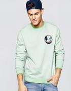 Asos Sweatshirt With Chest Print In Washed Green - Green