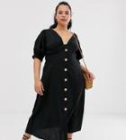Asos Design Curve Button Through Twist Front Maxi Tea Dress In Seersucker - Black