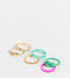 Asos Design Curve Pack Of 6 Rings In Mixed Color Enamel And Gold Tone
