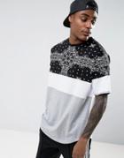 Asos Oversized T-shirt With Paisley Print & Panel Detail - Multi