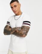 Asos Design Skinny Fit T-shirt In White Cotton With Sleeve Stripe