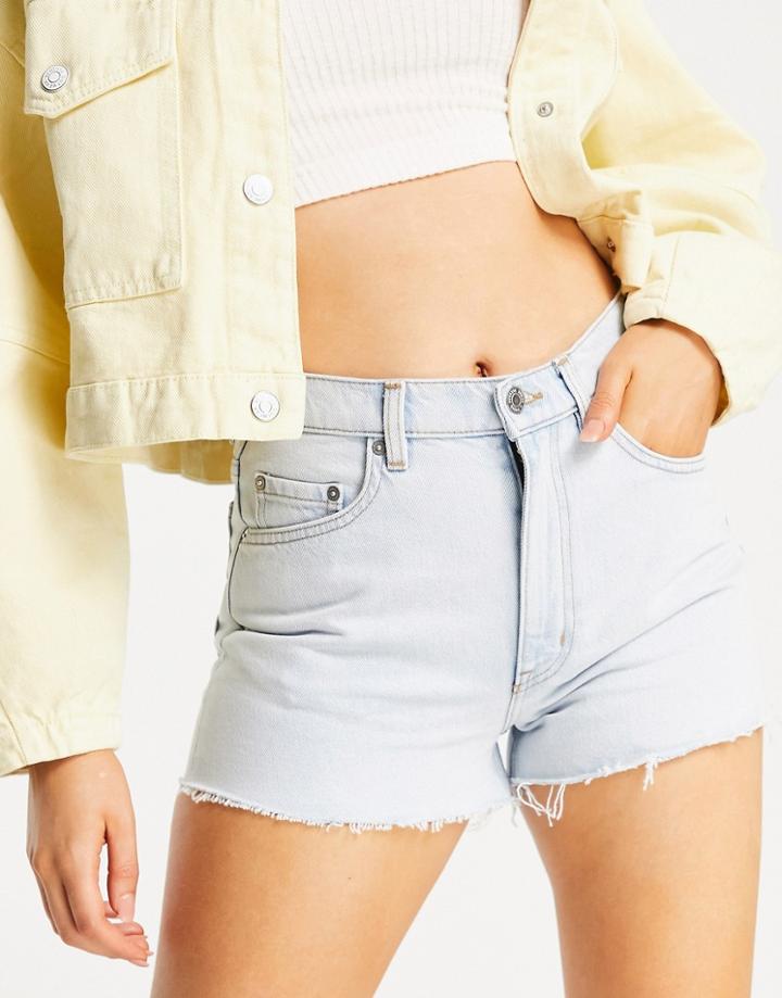 & Other Stories Dream Cotton Cut Off Denim Shorts In Light Blue-white