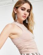 Asos Design Ruched Side Tank In Taupe-neutral