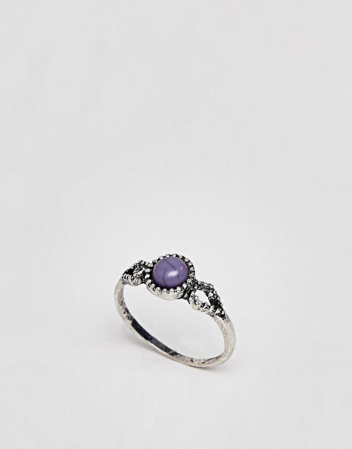 Asos Design Faux Lapis Stone Ring - Silver