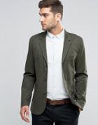 Asos Skinny Blazer In Washed Cotton In Khaki - Green