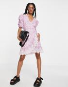 River Island Floral Printed Mini Wrap Dress In Pink