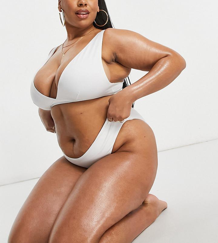 Asos Design Curve Recycled Mix And Match Deep Band Plunge Bikini Top In White