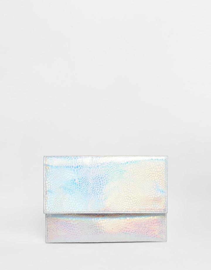 Asos Crackle Metallic Fold Over Clutch Bag - Silver