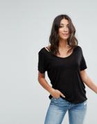 Brave Soul Rhonda Scoop Neck T-shirt In Rib - Black