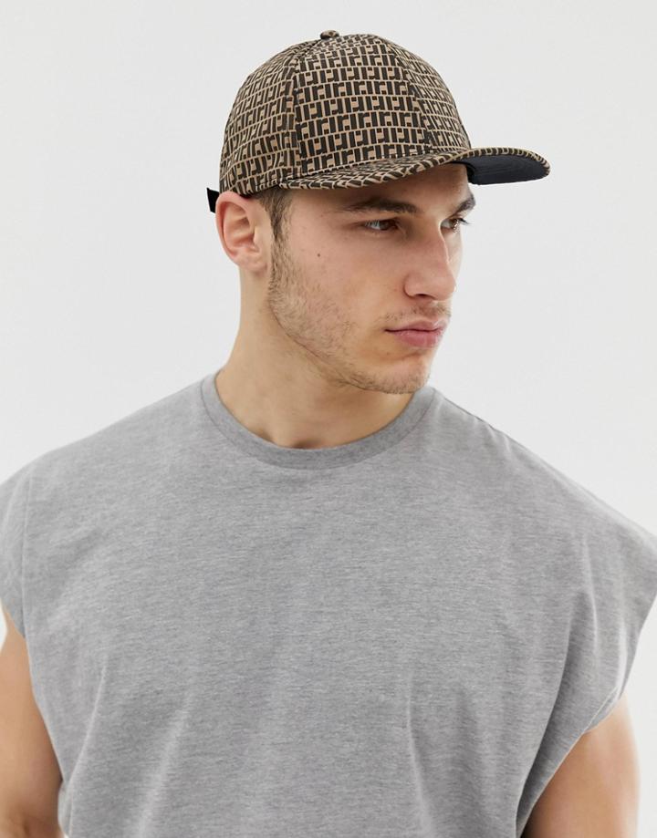 River Island Baseball Cap With Monogram In Brown - Brown