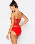 Missguided Swimsuit With Strappy Back - Red