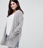 Brave Soul Plus Shawl Collar Cardigan In Fishman Rib Knit With Pockets - Gray