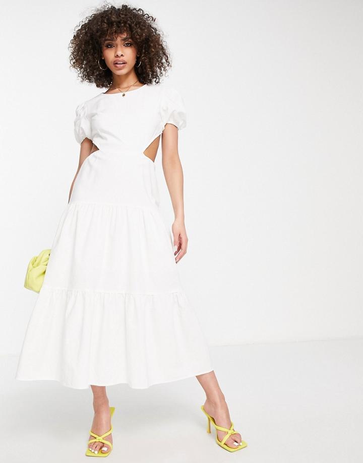 Parallel Lines Open Back Tiered Maxi Dress In White