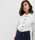 Dusty Daze Shirt With Oversized Collar And Strawberry Embroidery - White