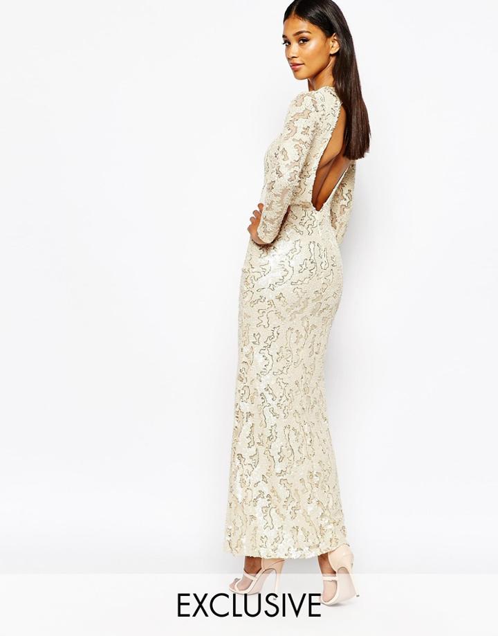 Club L Patterned Sequin Maxi Dress With Open Back