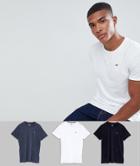 Hollister 3 Pack Crewneck T-shirt Seagull Logo Slim Fit In White/gray/navy - Multi