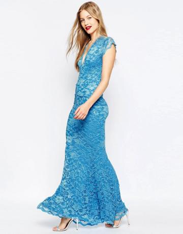 Honor Gold Fishtail Lace Maxi Dress - Blue