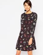 Love Moschino Floral Print Shift Dress With Sequin Sleeves - Black