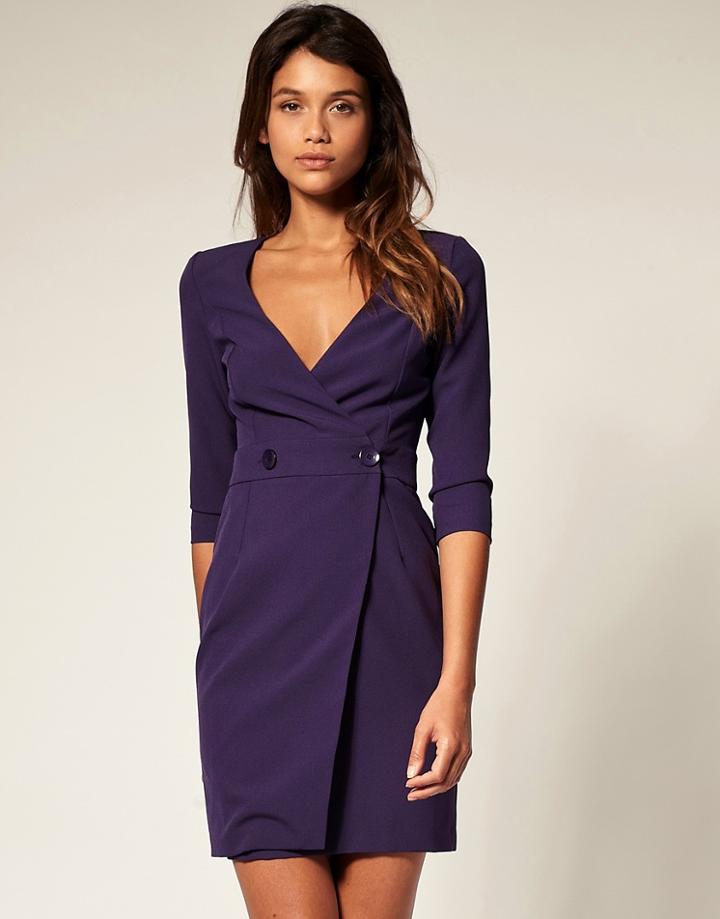 Asos Wrap Pencil Dress With Fitted Skirt - Black