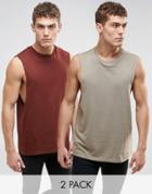 Asos Sleeveless T-shirt With Dropped Armhole 2 Pack Save 17%