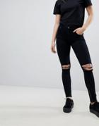 Dr Denim Mid Rise Ripped Ankle Grazer Jeans - Black
