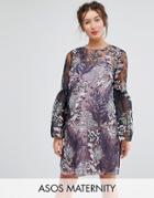 Asos Maternity Bell Sleeve All Over Embroidered Mini Dress - Multi