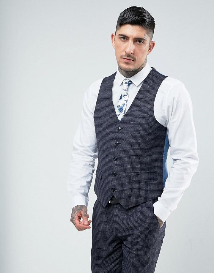 Harry Brown Skinny Fit Geo Blue Suit Vest - Blue