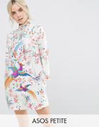 Asos Petite Embroidered Bird Taffeta Mini Dress - Multi