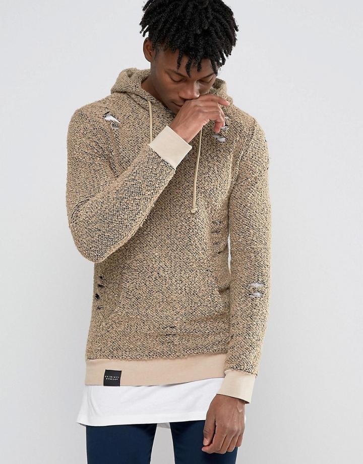 Criminal Damage Hoodie With Distressing - Beige
