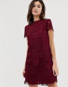 Oasis Shift Dress With Lace And Fringing Red - Red