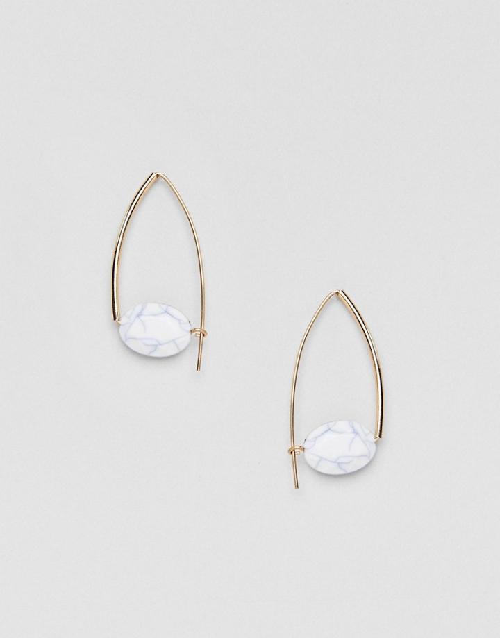 Asos Design Pull Through Earrings With Marble Bead - White