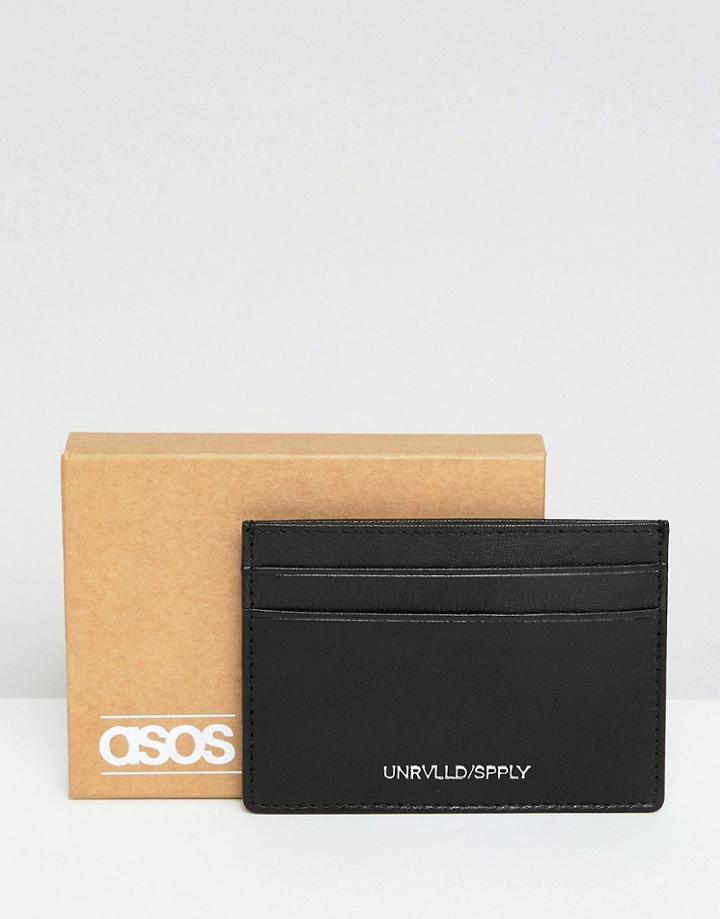 Asos Design Leather Card Holder In Black With Foil Emboss - Black