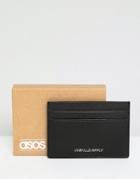 Asos Design Leather Card Holder In Black With Foil Emboss - Black